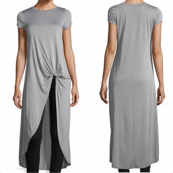 Neiman Marcus Soft Jersey Tunic Top Size M High Low Hem Front seam Knot Detail. - Picture 1 of 13